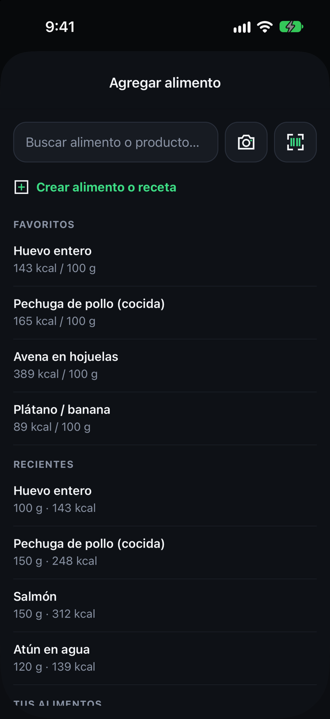 Agregar alimento con porciones