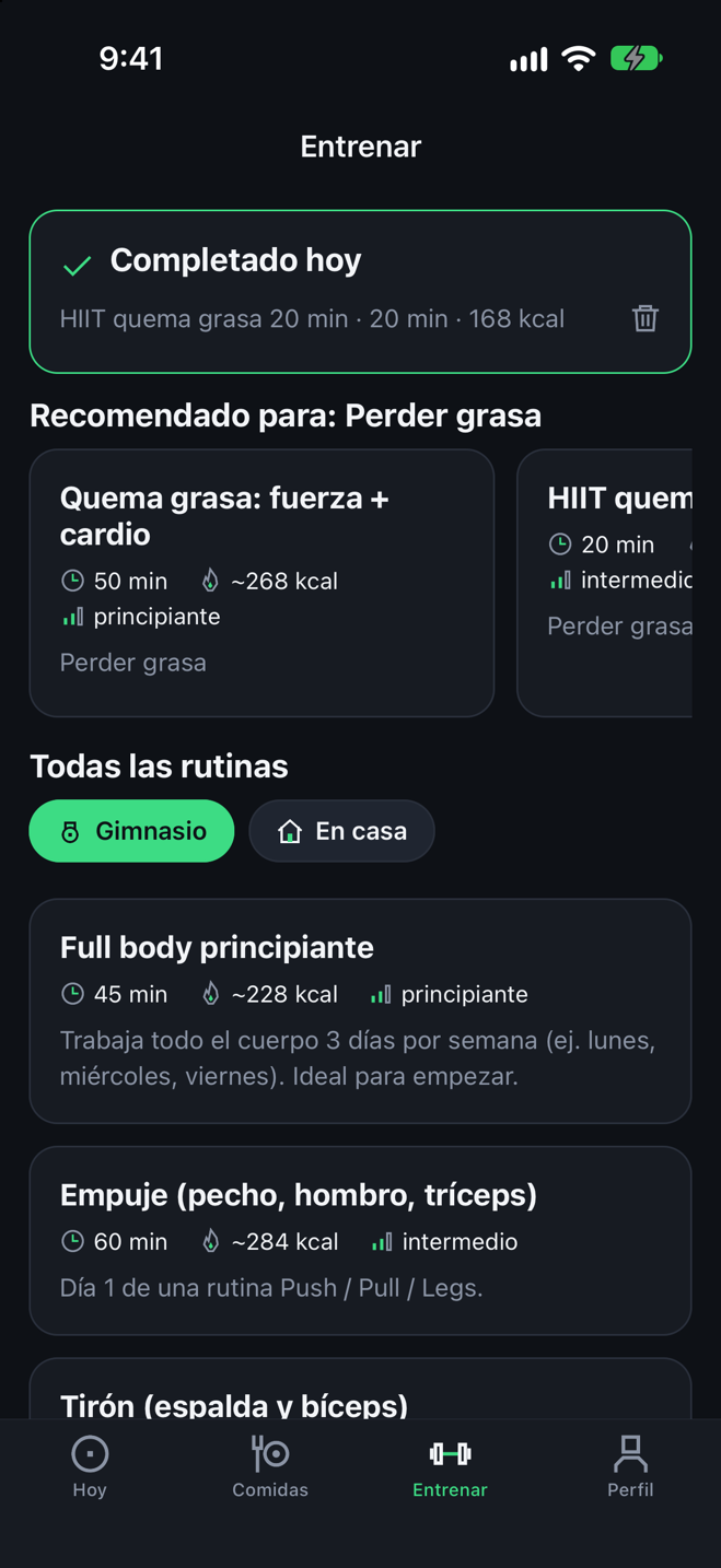 Rutinas de gimnasio y casa