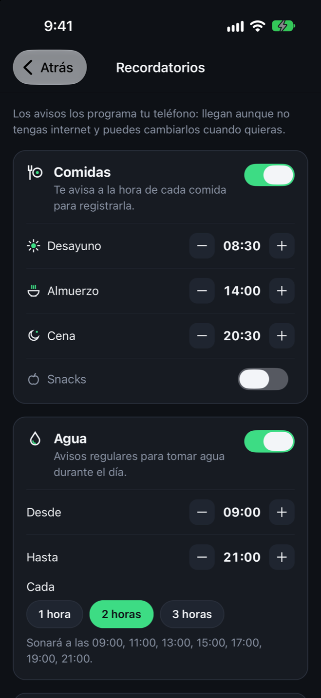 Configuración de recordatorios