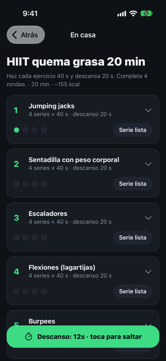 Detalle de una rutina con series